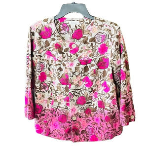 Christopher & Banks rose jean jacket 3/4 sleeve SZ L pink beige Valentines